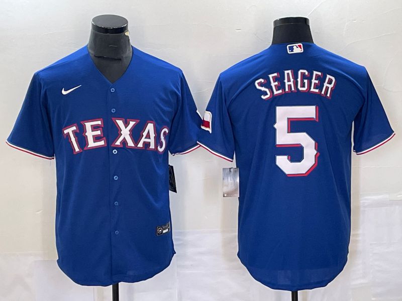 Men Texas Rangers #5 Seager Blue Game Nike 2023 MLB Jersey style 1